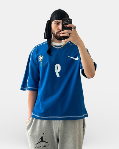 تیشرت باکسی کیت برزیل مغزی دوزی آبی ۱۷۲۱